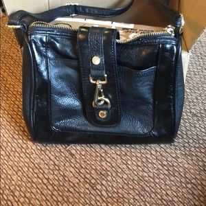 Black faux leather satchel